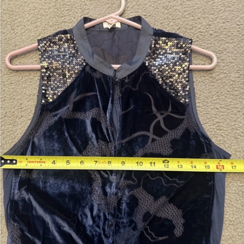 Anthropologie TINY Velvet Ileana Sequin Tank Womens Med Navy Blue Burnout Top - Picture 5 of 7